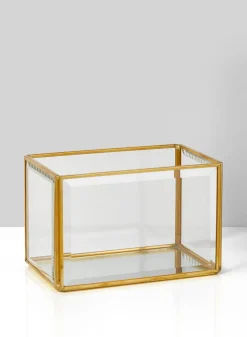 6in Long Beveled Glass Gold Box With Mirror Bottom