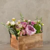 10.5in Long Burnt Wood Display Flower Box with Decorative Handles