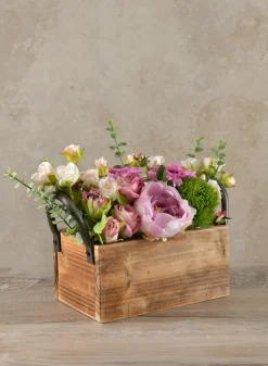 10.5in Long Burnt Wood Display Flower Box with Decorative Handles