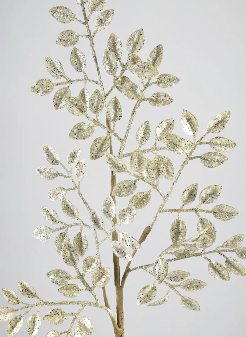 26in Long Champagne Glitter Leaf Spray