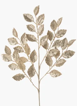 28in Long Champagne Glitter Leaf Branch, Bundle of 12