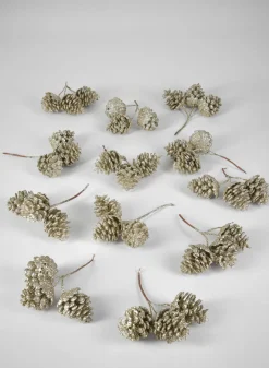5.5in Long Champagne Glitter Pine Cone Pick, Set of 12