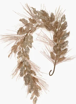 54in Long Champagne & Light Copper Glitter Holly Garland, Case of 4