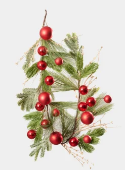 60in Long Classic Pine Garland with Red Ornaments & Glitter Berries
