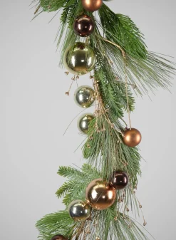 60in Long Classic Pine Garland with Gold Ornaments and Glitter Berries, Case of 4