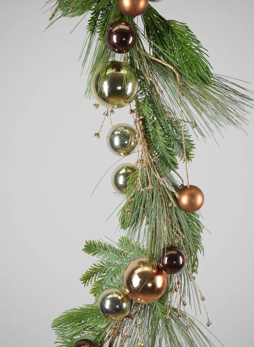 60in Long Classic Pine Garland with Gold Ornaments and Glitter Berries, Case of 4
