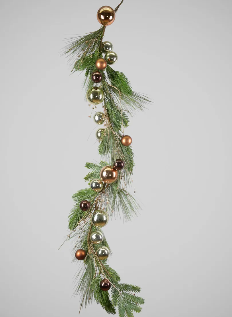 60in Long Classic Pine Garland with Gold Ornaments and Glitter Berries, Case of 4