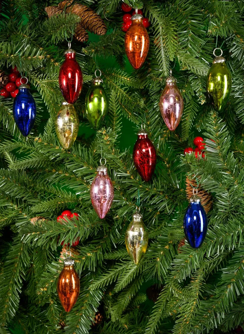 3in Long C7 Multicolor Mercury Glass Bulb Ornaments, Set of 12