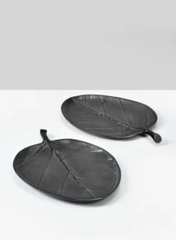 8in Long Dark Platinum Betel Leaf Tray, Set of 2