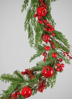 62in Long Festive Pine Garland with Red Berries and Apple Assortment, Case of 4