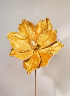 12in Long Flocked Gold Magnolia Pick, Bundle of 12