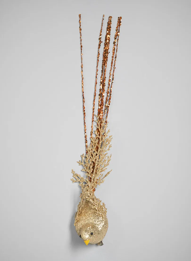 16in Long Gilded Gold Long Tail Bird Ornament