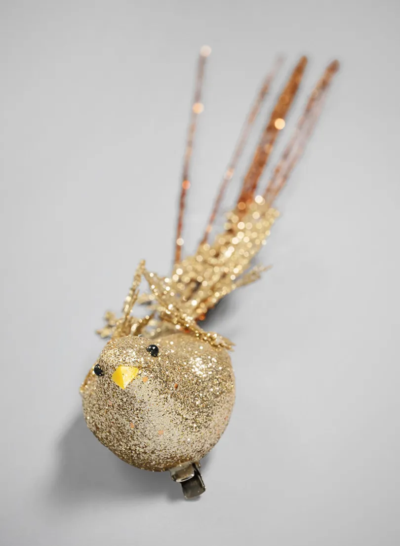 16in Long Gilded Gold Long Tail Bird Ornament
