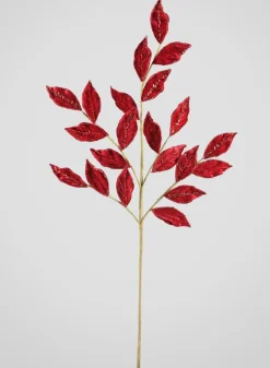 28in Long Glittered Holly Leaves Spray