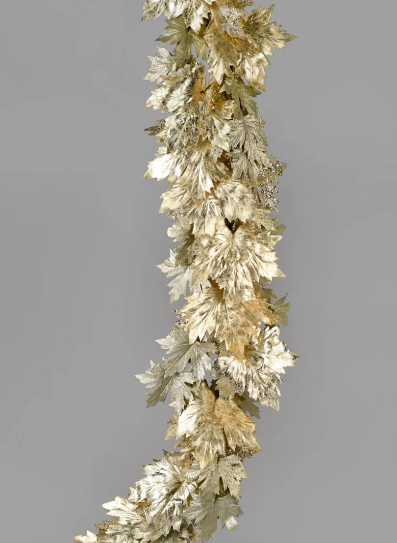 74in Long Glittered Light Gold Maple Leaf Garland