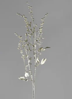 36in Long Glittered Silver Pearl Spray