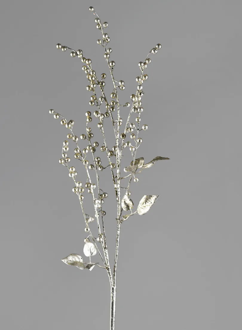 36in Long Glittered Silver Pearl Spray