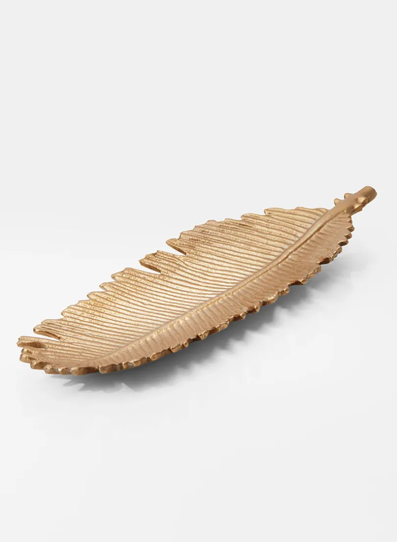 12in Long Gold Leaf-Shaped Aluminum Tray