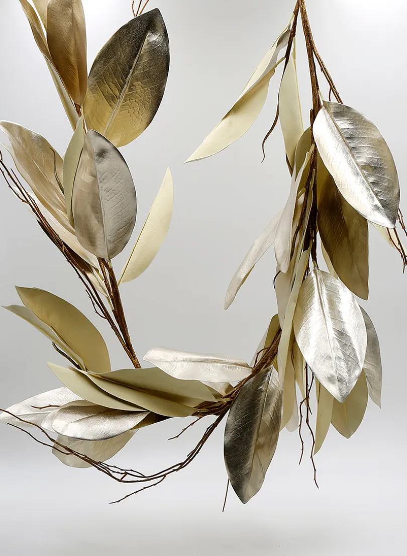 47in Long Gold Magnolia Leaf Garland, Case of 4