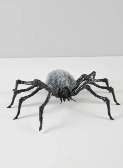 7in Long Grey Fluffy Spider, Large, Set of 2