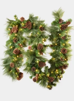 115in Long Hard Needle Garland, 35 Pinecones, 195 tips with Warm White Lights