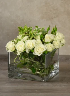 6in Long Low Cube Glass Bowl Vase