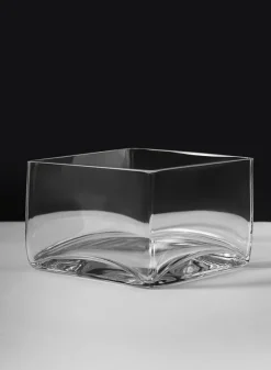 6in Long Low Cube Glass Bowl Vase