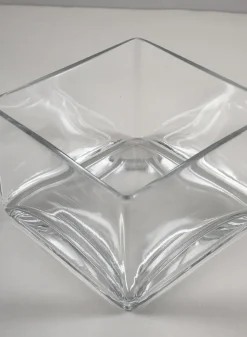 6in Long Low Cube Glass Bowl Vase
