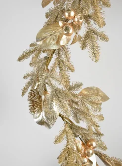 65in Long Metallic Magnolia Leaves and Berry Garland