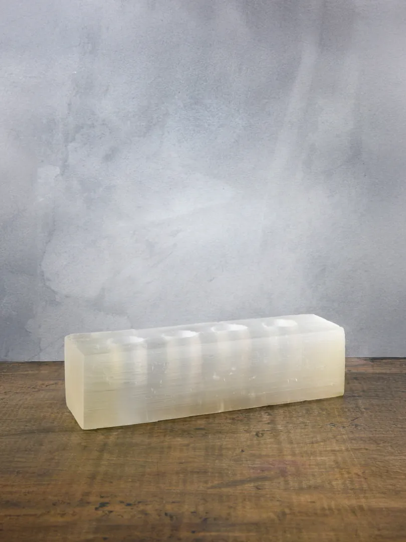 12.5in Long Moroccan Selenite Log For 4 Tea Lights