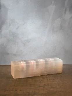 12.5in Long Moroccan Selenite Log For 4 Tea Lights