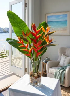 53in Long Orange Heliconia Stem