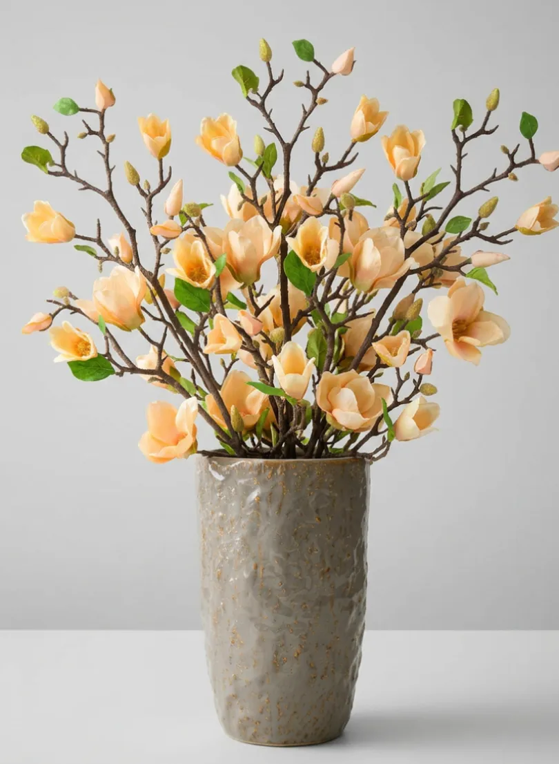 42in Long Peach Magnolia Blossom Branch, Case of 12