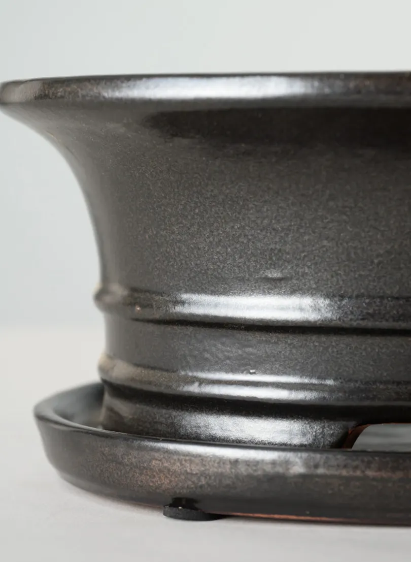 10in Long Penjing Oval Bonsai Ceramic Pot with Saucer, Chocolate Brown