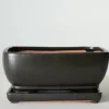 8.5in Long Penjing Rectangle Bonsai Ceramic Pot with Saucer, Matte Black