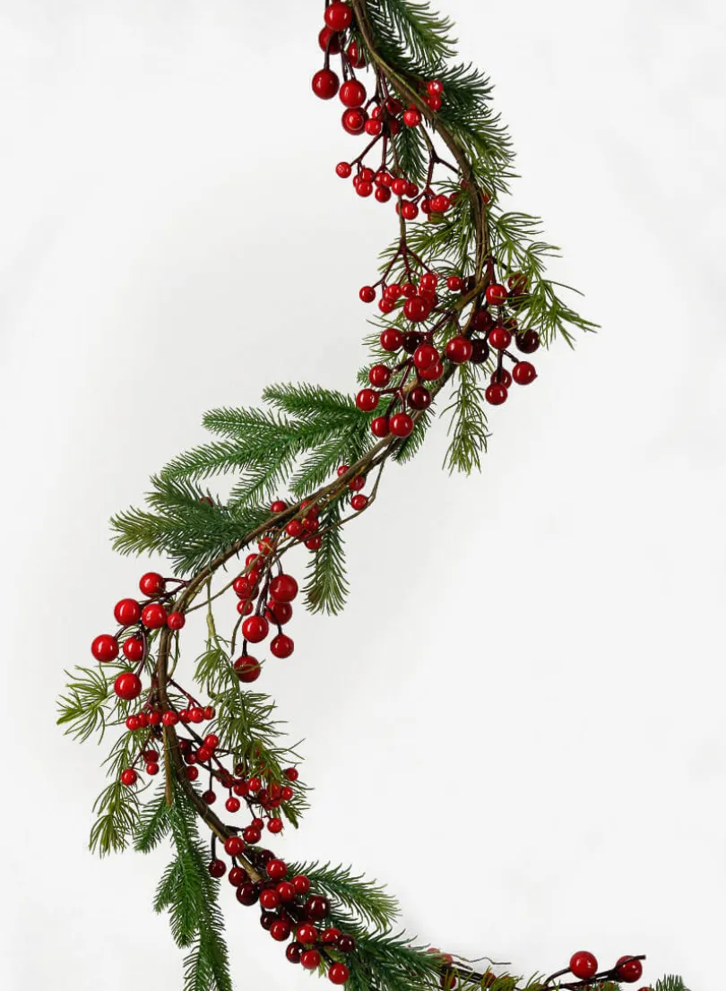 56in Long Pine Garland with Red Berries