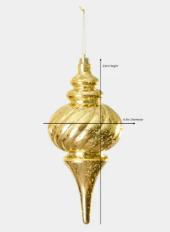 10in Long Plastic "Real Mercury Glass Look" Gold Finial Ornament