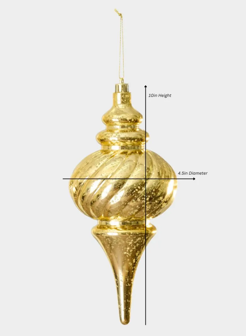 10in Long Plastic "Real Mercury Glass Look" Gold Finial Ornament