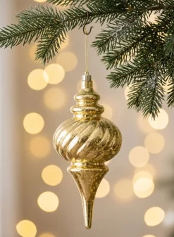 10in Long Plastic "Real Mercury Glass Look" Gold Finial Ornament