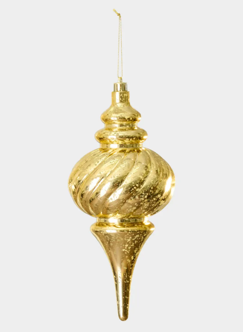 10in Long Plastic "Real Mercury Glass Look" Gold Finial Ornament