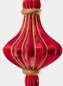 8.5in Long Plastic "Real Mercury Glass Look" Red Finial Ornament