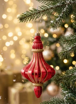 8.5in Long Plastic "Real Mercury Glass Look" Red Finial Ornament