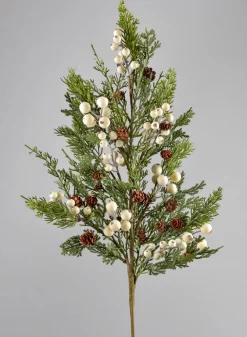 32in Long Real Touch Pine Pick With White Berries, Bundle of 6