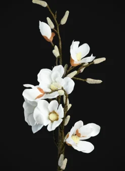 48in Long Real Touch Real Look Blooming Magnolia Flowers Stem, Case of 6
