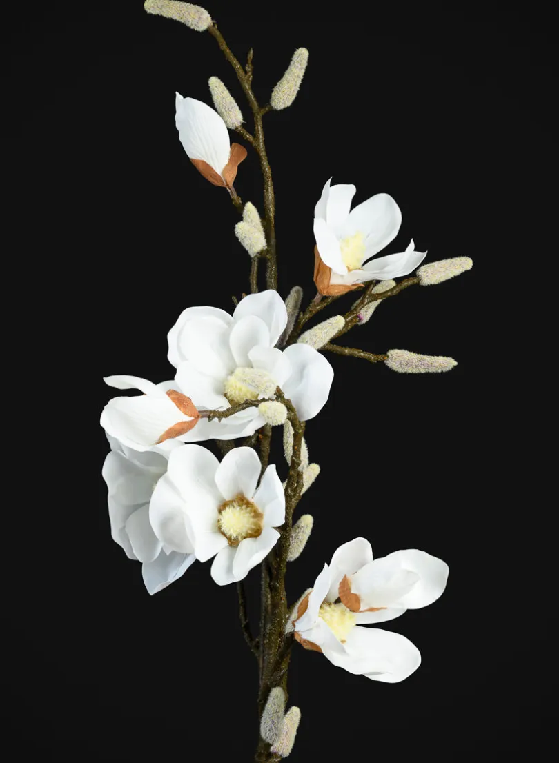 48in Long Real Touch Real Look Blooming Magnolia Flowers Stem, Case of 6