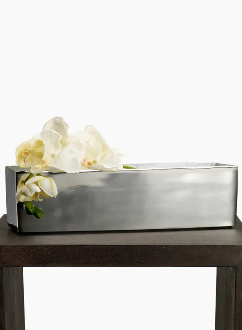 16in Long Rectangular Nickel Flower Box Vase