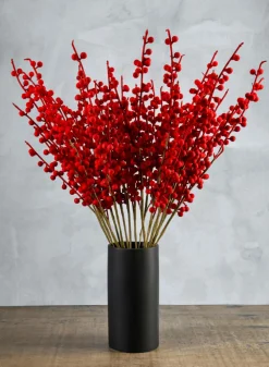 24in Long Red Flocked Berry Stem