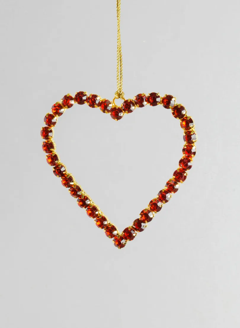 3.75in Long Red Glass Stone Hanging Heart