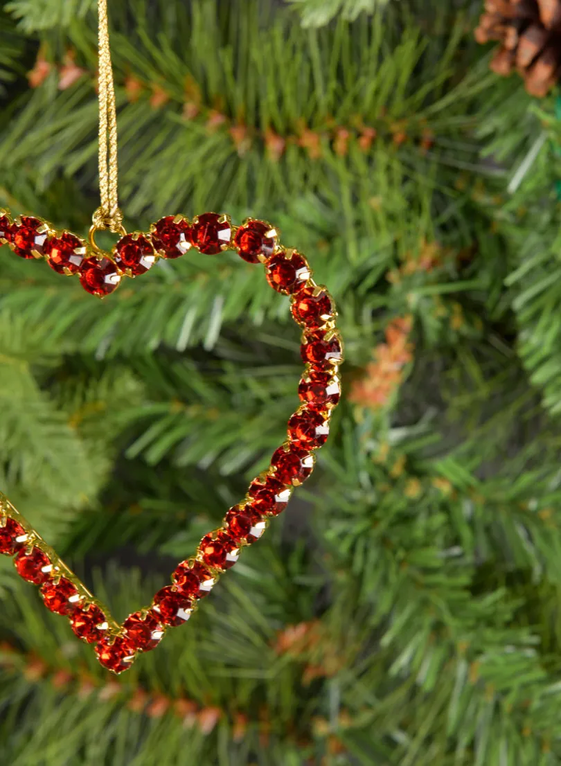 3.75in Long Red Glass Stone Hanging Heart