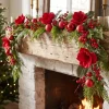 60in Long Red Magnolia and Ball Pine Garland